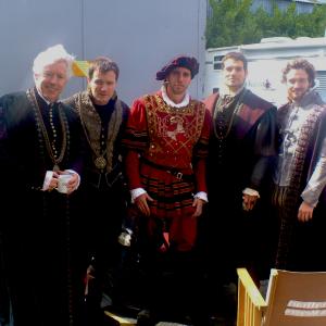 Nick Dunning, Padraig Delaney, Patrick Murphy, Henry Cavill,and Jamie Thomas King on set of The Tudors