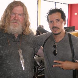 With John Leguizamo in our NOT airconditioned Biker lair On Set of Cymbeline Notice our real sweating NOT misted on!
