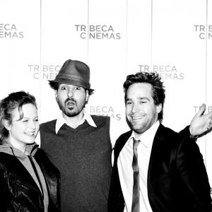 George Katt star of Leave Day with fellow members of The Indies Lab Rosebud Baker and Tyler Hollinger at Tribeca Cinemas Premiere 