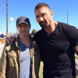 Christopher Rob Bowen with Dave Bautista in the set of Bus 657