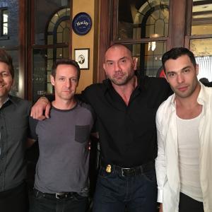 From Left: Jesse Pruett, Christopher Rob Bowen, Dave Bautista, and Richie Chance. On set of Lionsgate Premier movie Marauders.