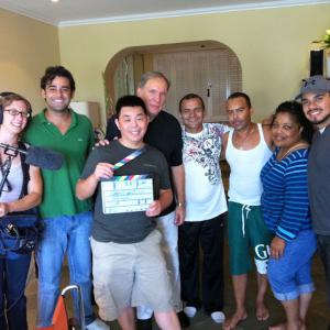 on the set of film Unintentional Lie with production team and star Panchito Gomez