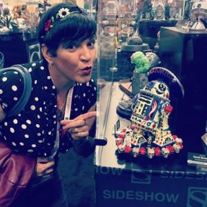 Denise Vasquez at San Diego Comic Con 2015 with her Glow In The Dark Day of the Dead Style Arturito She Designed  Created for Sideshow Collectibles R2ME2 Project