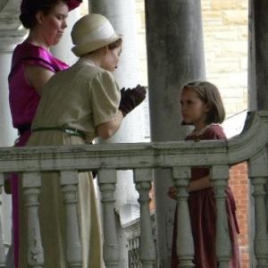 Miss Lillian Keri Maletto and Mrs Pryor Maria Olsen speaking with Esther Nora Hoyle in a scene from Gore Orphanage