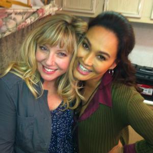 Tia Carrere and Meghan McLeod in make up trailer on last day of filming Collision Course