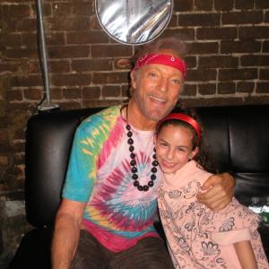 Carly with Richard Chamberlain during filming of We are the Hartmans