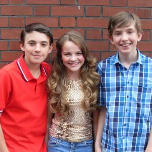 Charlie Rowe Izzy MeikleSmall and Bill Milner on the set of Disco