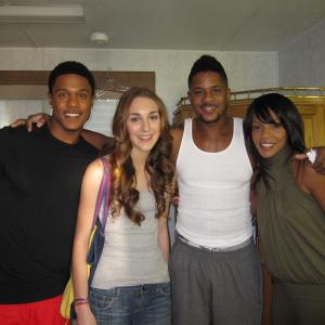 Pooch Hall Amanda Garsys Hosea Chanchez and Wendy Raquel Robinson on the set of The Game