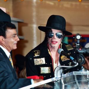 Casey Kasem and Michael Jackson during Michael Jackson is Honored With Hollywood Walk of Fame in Hollywood CA United States