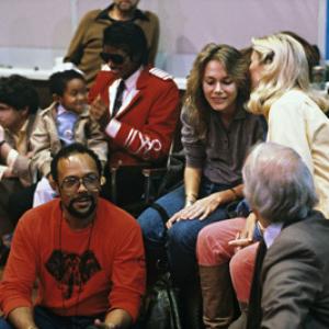 Emmanuel Lewis Michael Jackson and Quincy Jones at the recording session for Frank Sinatras album LA Is My Lady