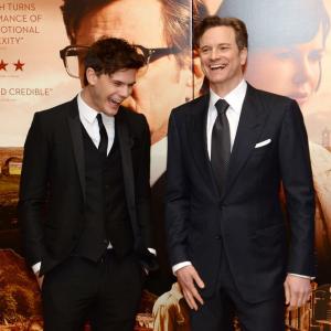 Jeremy Irvine and Colin Firth attend the UK Premiere of The Railway Man at Odeon West End on December 4 2013 in London England