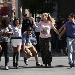 Still of Lea Michele, Darren Criss, Chris Colfer, Amber Riley and Heather Morris in Glee (2009)