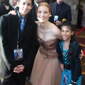 With actress Jessica Chastain from The Help and Zero Dark Thirty and sister Keira Pena at The Writers Guild Awards