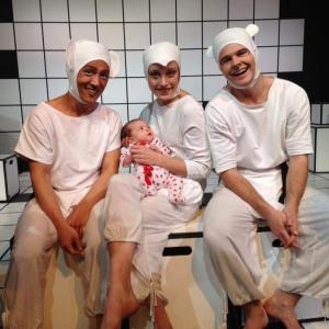 Behind the scenes shot of performers [L-R] Khanh Trieu, Ashleigh Lindsay, and Jay Johns, with baby Thomas! @The Hayes Theatre, Potts Point, 11 July 2015