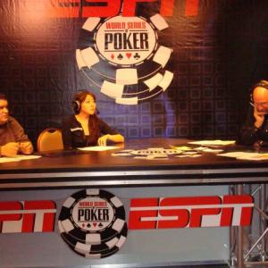 Poker celebrity Maria Ho commentates on a World Series of Poker Final Table for ESPN 360