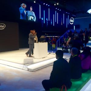 Kent Speakman on stage at the CES Intel Booth