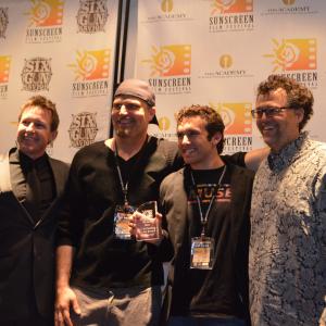 Matthew Ziff with Tony Armer and Jason Matthew Smith after receiving the Up and Coming Actor Award at the 2013 Sunscreen Film Festival