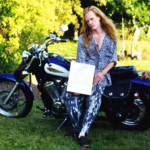 Heath and his 95 Honda Shadow 600 with his 32nd Worldfest Houston Gold win for Pictorial Forest 1999