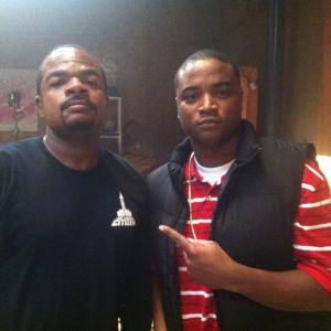 set of Straight Outta Compton with legendary director F Gary Gray(L)