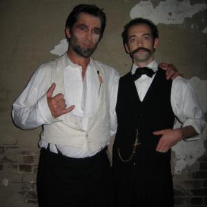 Billy Campbell and Myke Holmes on the set of Killing Lincoln 2013
