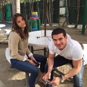Maia Mitchell and Alberto De Diego on the set of The Fosters 2014