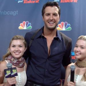 Hannah and Cailin Loesch with Luke Bryan at event of America's Got Talent