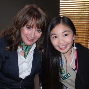 Melody B Choi  Patricia Richardson on the set of Smart Cookies