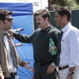 Still of Rob Lowe, Nick Offerman and Chris Traeger in Parks and Recreation (2009)