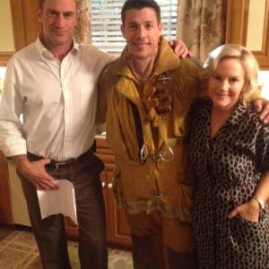 Christopher Meloni Al Coronel and Rachael Harris on the set of Surviving Jack