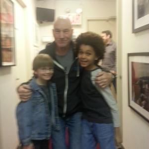 Patrick Stewart with the boys on THE COLBERT REPORT