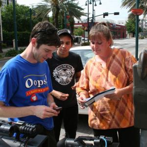 Production Still from The HOOK 05/03/09 Cinematographer Blake Bickerstaff with PA Tyler Mittan and Writer/Actor Elizabeth Anne