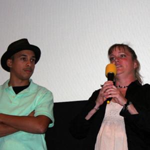 QA on stage with Artist Chris Tobar Rodriguez and Director Elizabeth Anne at November Enzian Film Slam 2010