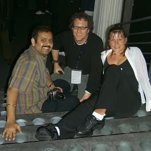 Filmmakers Arun Vaidyanathan, Scott Smith and Elizabeth Anne at the Trigger Street Productions party Tribecca Film Festival 2005