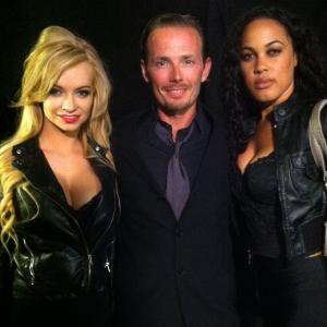 Theo Marshall with costars Mindy Robinson and Nsa Ntuk on the set of My Roommate The Assassin