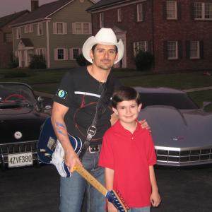 Brenden Miranda and Brad Paisley after a long day on the set. Brenden played 10 year old Brad Paisley in the Music Video 