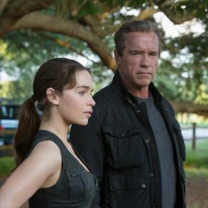 Still of Arnold Schwarzenegger and Emilia Clarke in Terminator Genisys (2015)