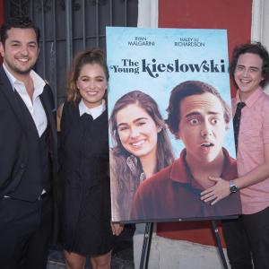 Matthew Mancinelli Haley Lu Richardson and Ryan Malgarini attend The Young Kieslowski red carpet premiere at the Vista Theatre in Los Angeles