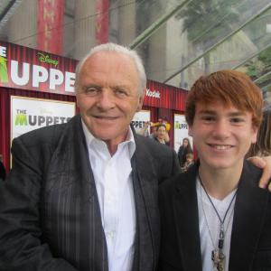 Justin Tinucci with Anthony Hopkins at the premiere of The Muppets November 12 2011 at the El Capitan Theatre Hollywood
