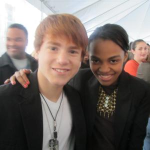 Justin Tinucci with China Ann McClain at the premiere of The Muppets