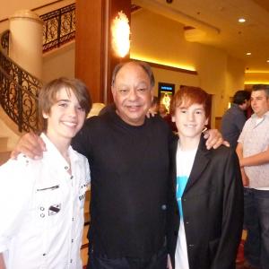 Justin Tinucci , Cheech Marin and Brandon Tyler Russell at the premiere of Hoodwinked Too!
