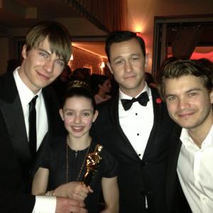 Andrew Napier, Fatima Ptacek, Joseph Gordon-Levitt, and Emile Hirsch at the 2013 Vanity Fair Oscar Party.