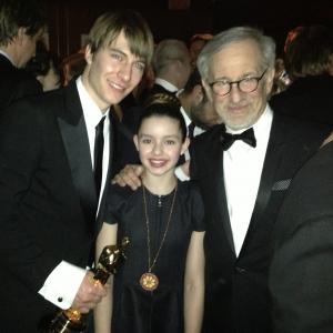 Andrew Napier Fatima Ptacek and Steven Spielberg at the 2013 Vanity Fair Oscar Party