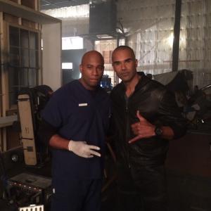 Maurice Hall and Shemar Moore on set of CBSs Criminal Minds