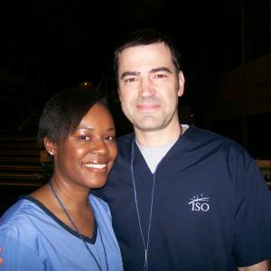 TeanaMarie Smith and Ron Livingston on the set of Defying Gravity 2009
