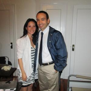 Lucy Liu and Juan Carlos Infante on the set of Elementary