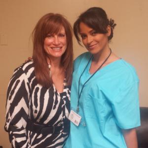 Nurse BradyClaudia Jordan and News Reporter Connie Romano on the set of THE HILLS