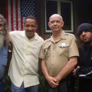 Left to right: K.J., DEER CROSSING co-stars Christopher Mann and Doug Bradley, and Brandon Brooks.