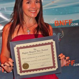 Barbie Castro accepting her Best Actress award for CONDUIT at the Buffalo Niagara Film Festival Sept 2011