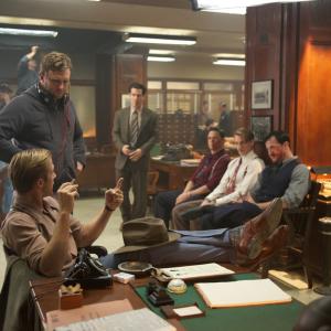 Dir. Ruben Fleischer w/ actors Ryan Gosling, Josh Brolin & James Landry on the set of Gangster Squad
