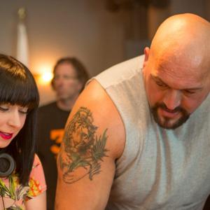 Sylvia Soska left and Paul Big Show Wight right on the set of Vendetta